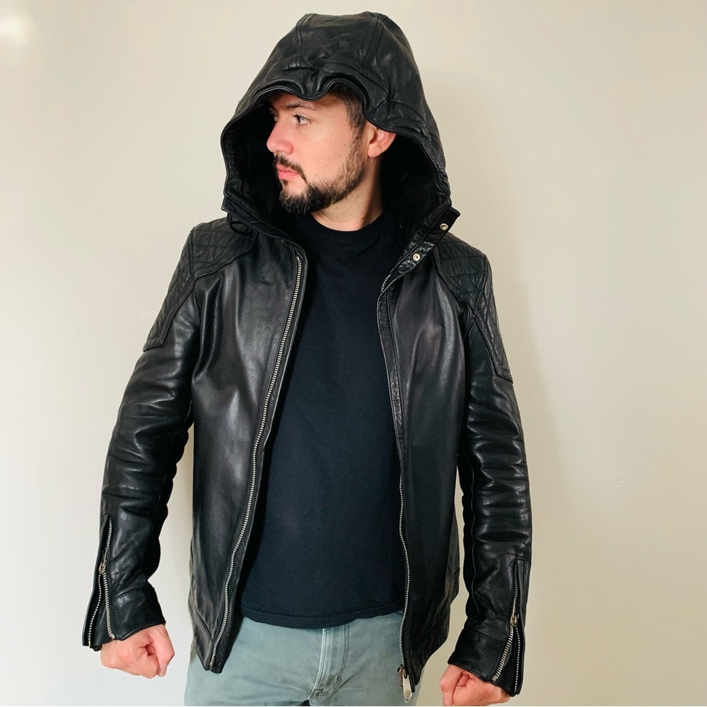 Mens Diesel black gold leather jacket